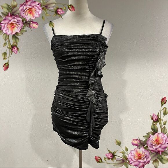 Elegant Black Ruched junior mini Dress size small - Picture 1 of 13